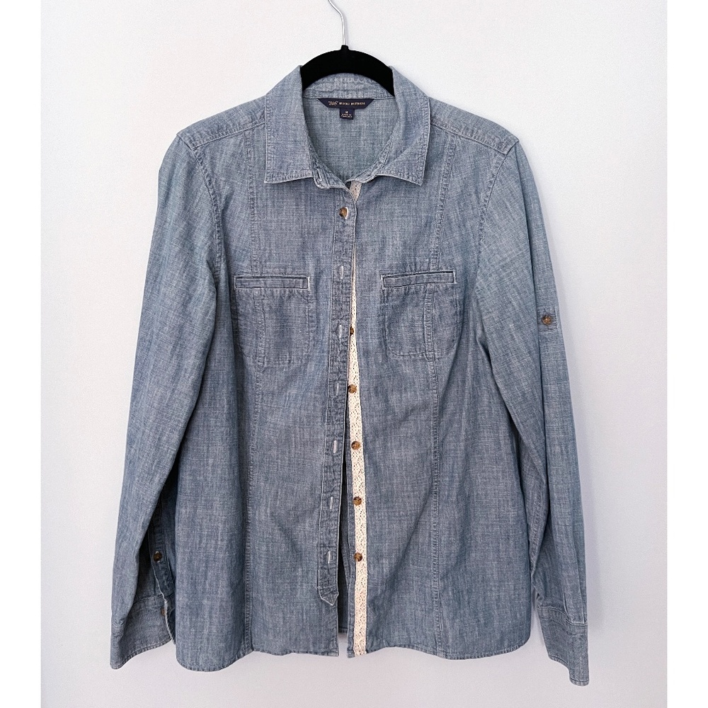 Cotton Denim Shirt With Lace